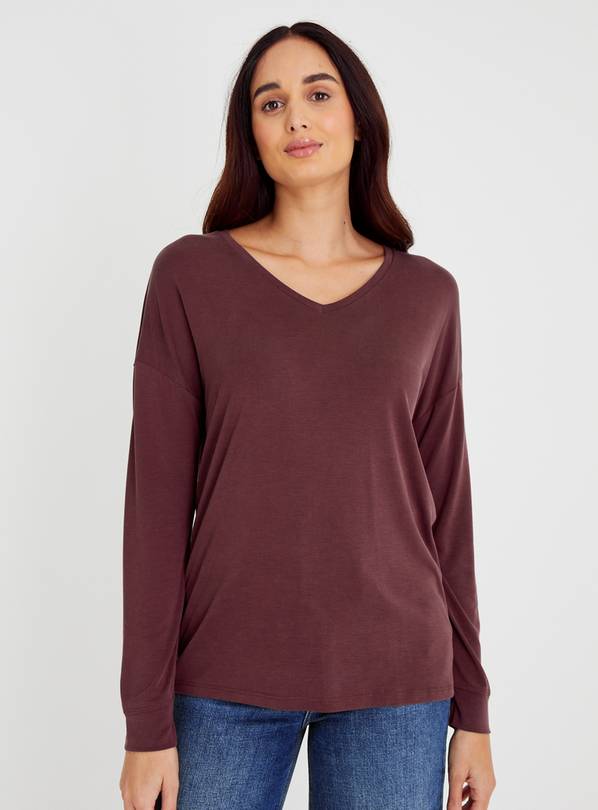 Dark Red V Neck Relaxed Fit Top 12
